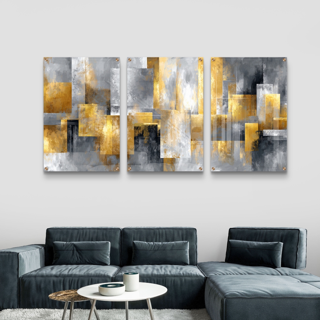 סט תמונות זכוכית מודרני בעיצוב גיאומטרי יוקרתי