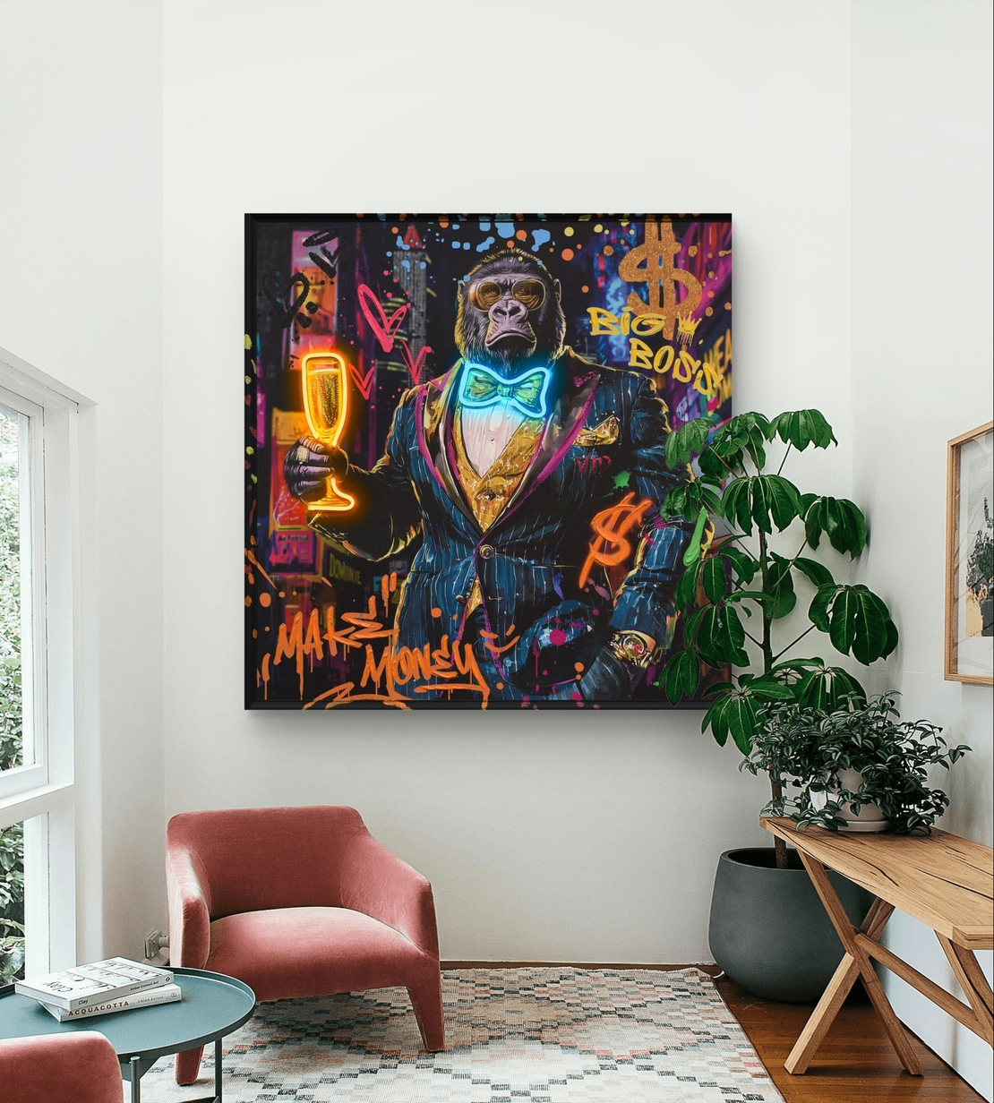 גורילה ביג בוס – תמונת LED צבעונית עם שלט רחוק, סוללות ותאורה ייחודית דגם LED1012 - מידה 83*83 ס