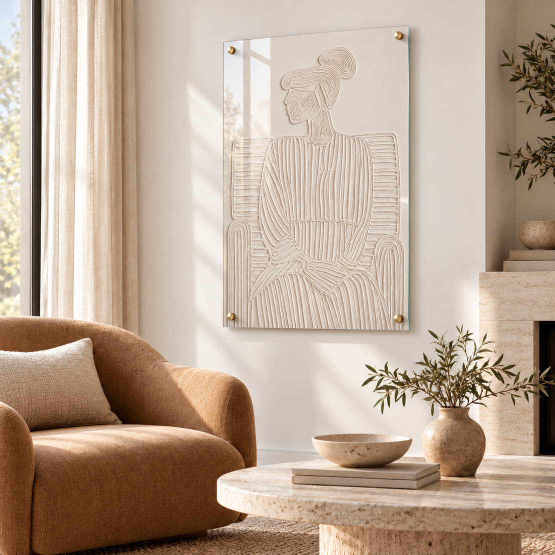 תמונת זכוכית דמות יושבת בקווים בהירים | BG5576