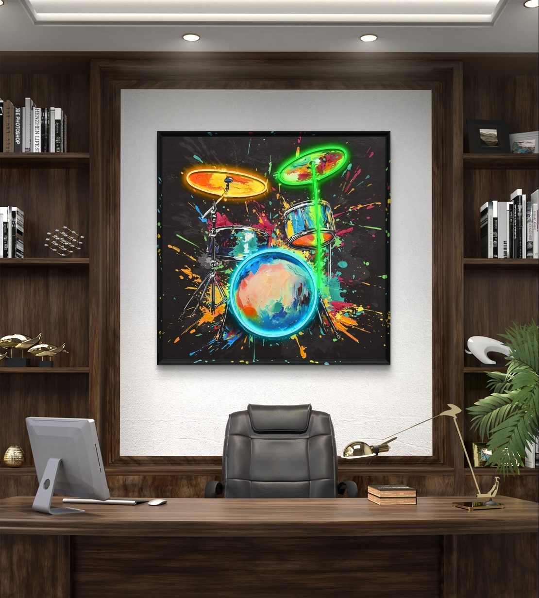 תמונת LED מערכת תופים צבעונית – מופעלת על סוללות עם שלט רחוק - מידה 83*83 ס