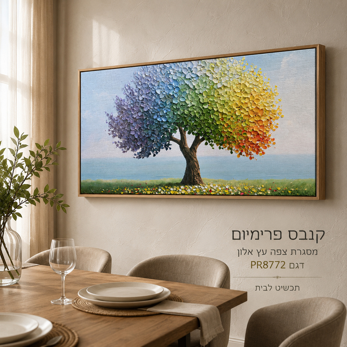 תמונת קנבס פרימיום עץ צבעוני ארבע עונות על רקע שמים – דגם PR8772