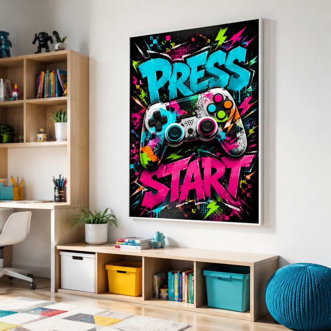 תמונת קנבס גיימינג Press Start בסגנון גרפיטי | דגם KD224