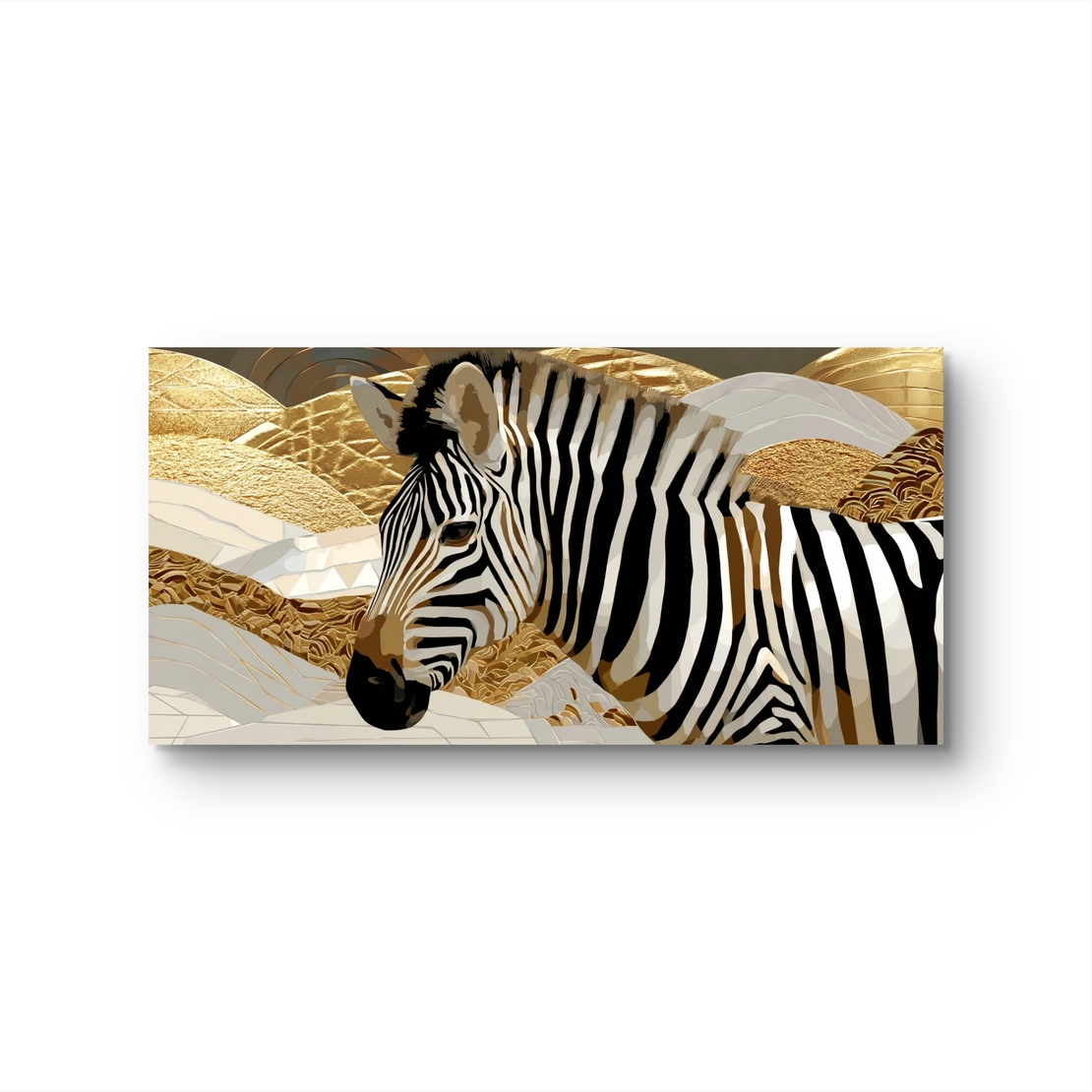 תמונת קנבס לרוחב עם זברה בגווני זהב ושחור