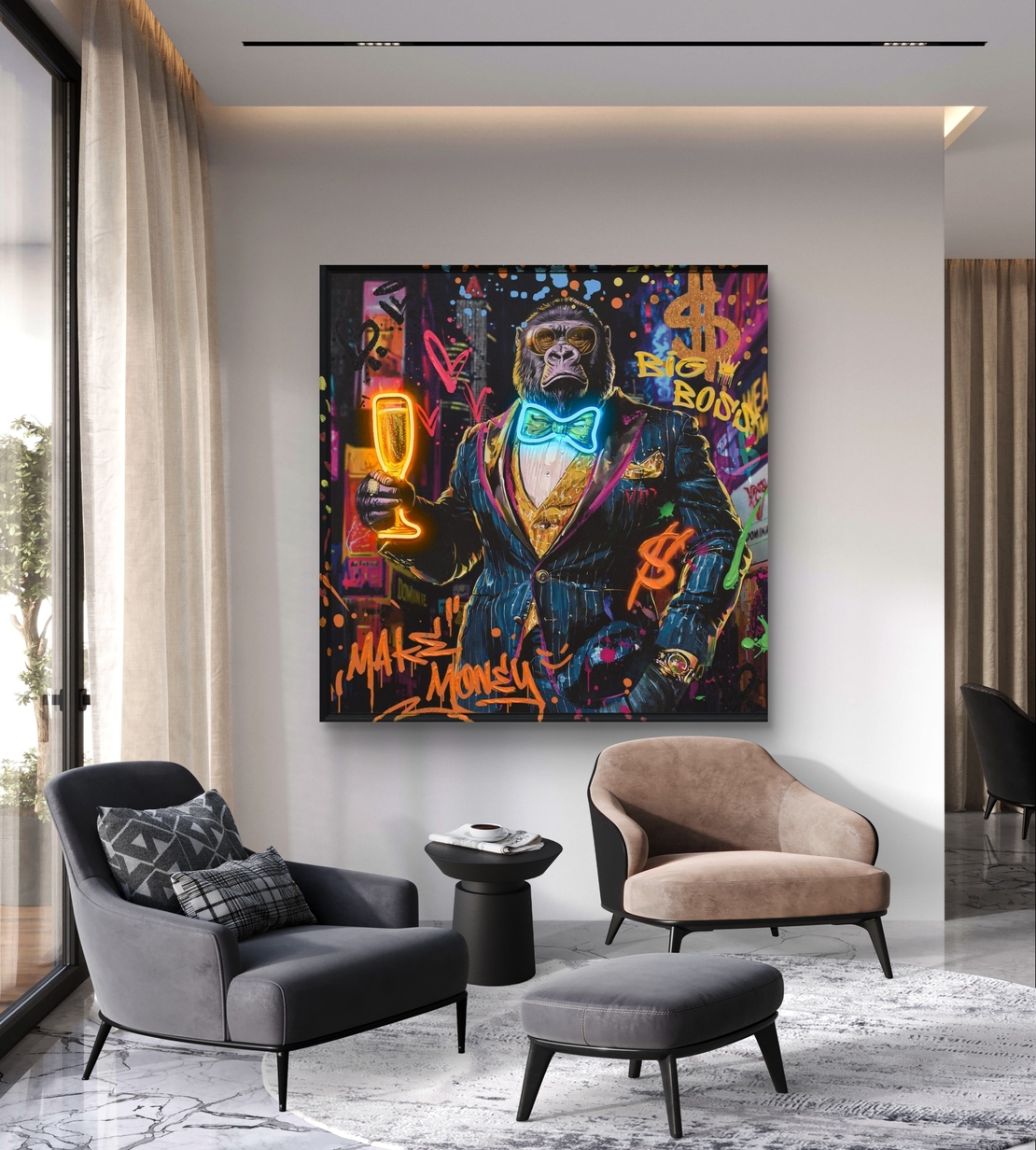 גורילה ביג בוס – תמונת LED צבעונית עם שלט רחוק, סוללות ותאורה ייחודית דגם LED1012 - מידה 83*83 ס