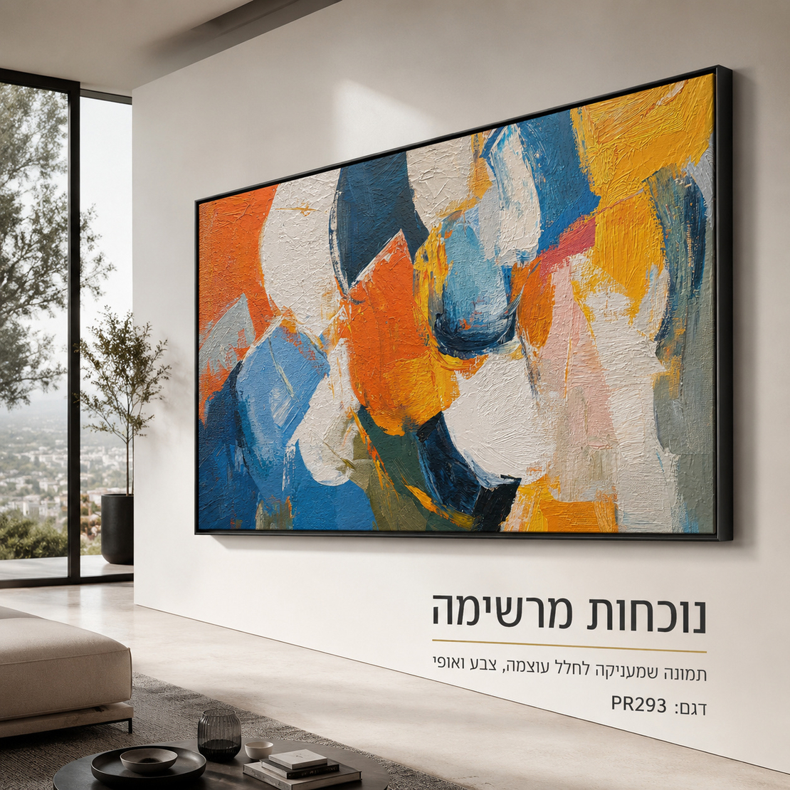 תמונת קנבס פרימיום במרקם בולט דגם איזון כתום וכחול PR293