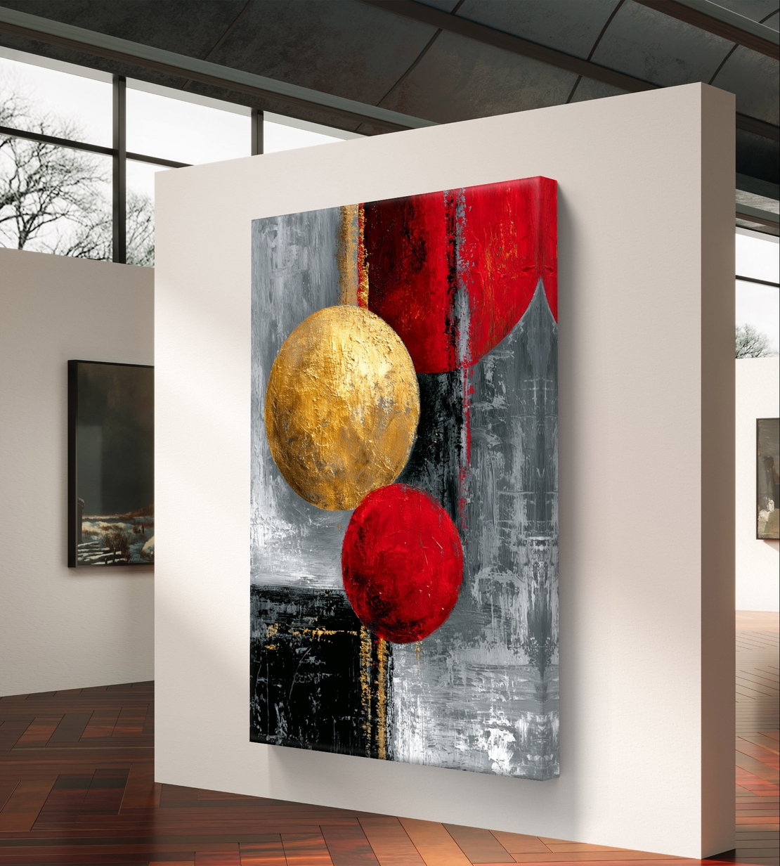 תמונת קנבס גדולה עם טקסטורה אומנותית וזהב