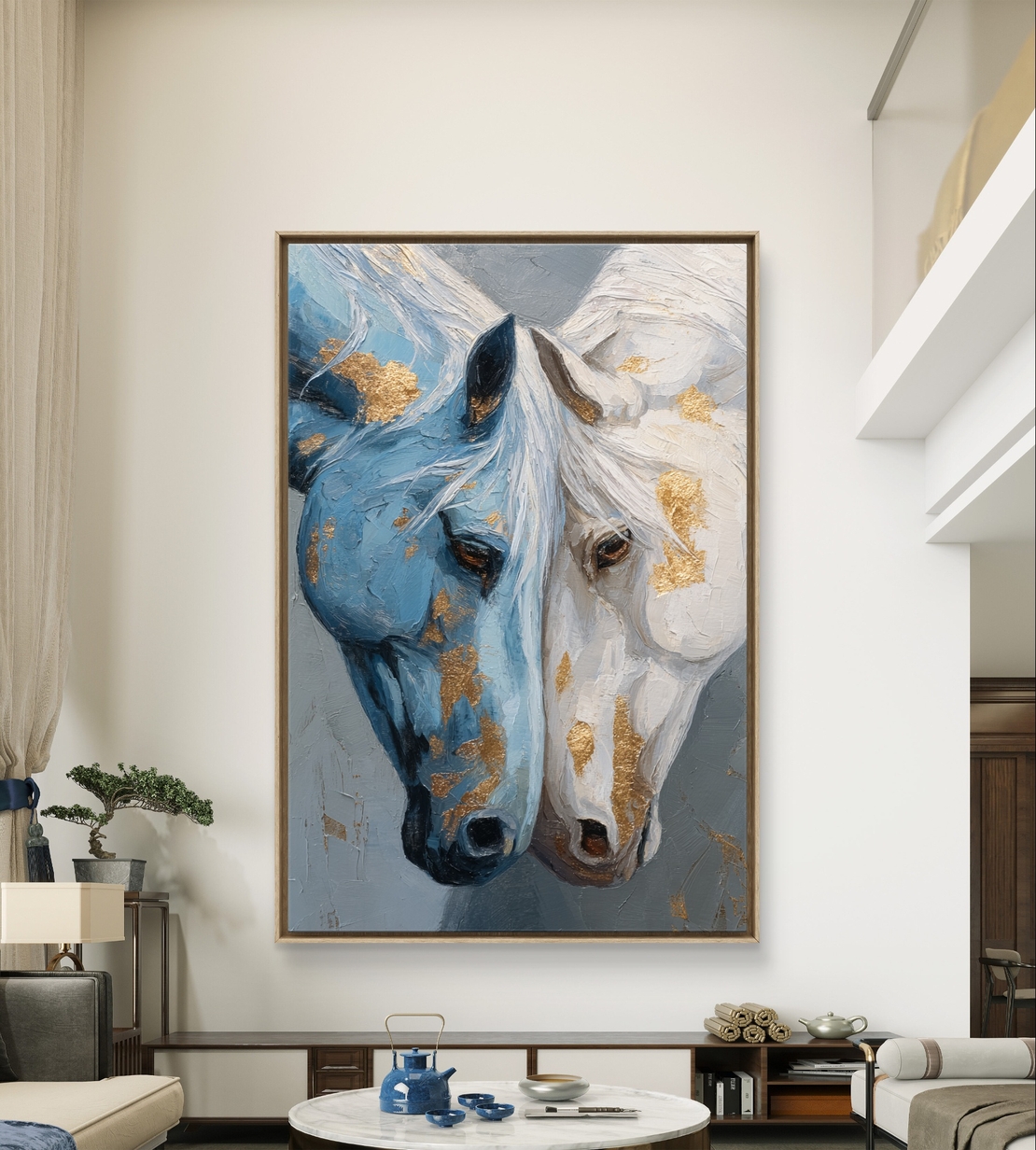 תמונת קנבס מרשימה עם זוג סוסים צמודים