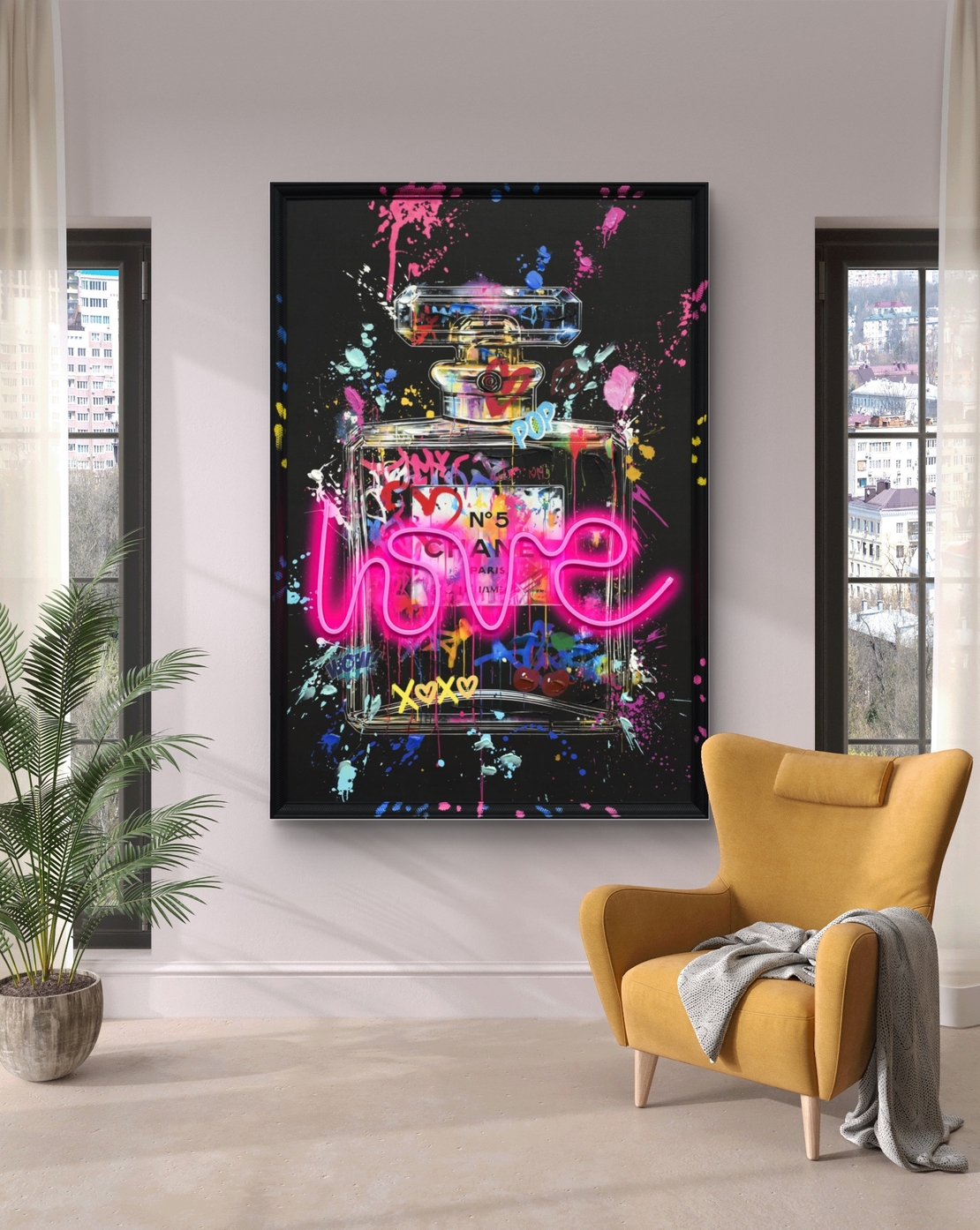 תמונת בושם גרפיטי LOVE – אמנות LED על סוללות עם שלט רחוק-מידה93*63 ס