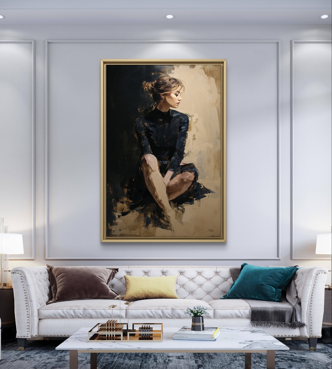 תמונת קנבס אישה אלגנטית בסגנון ציור שמן מודרני