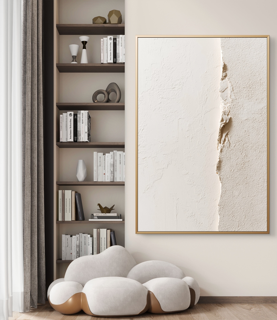 תמונת קנבס בגווני שמנת עם טקסטורה עדינה ושבר מודרני