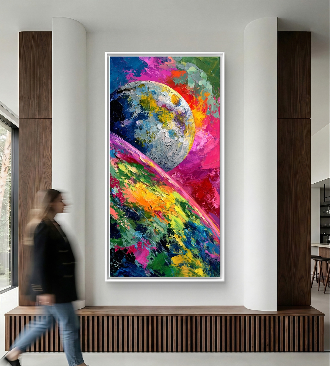 קנבס אבסטרקטי צבעוני המדמה משיכות מכחול עבות בהדפסה חלקה.