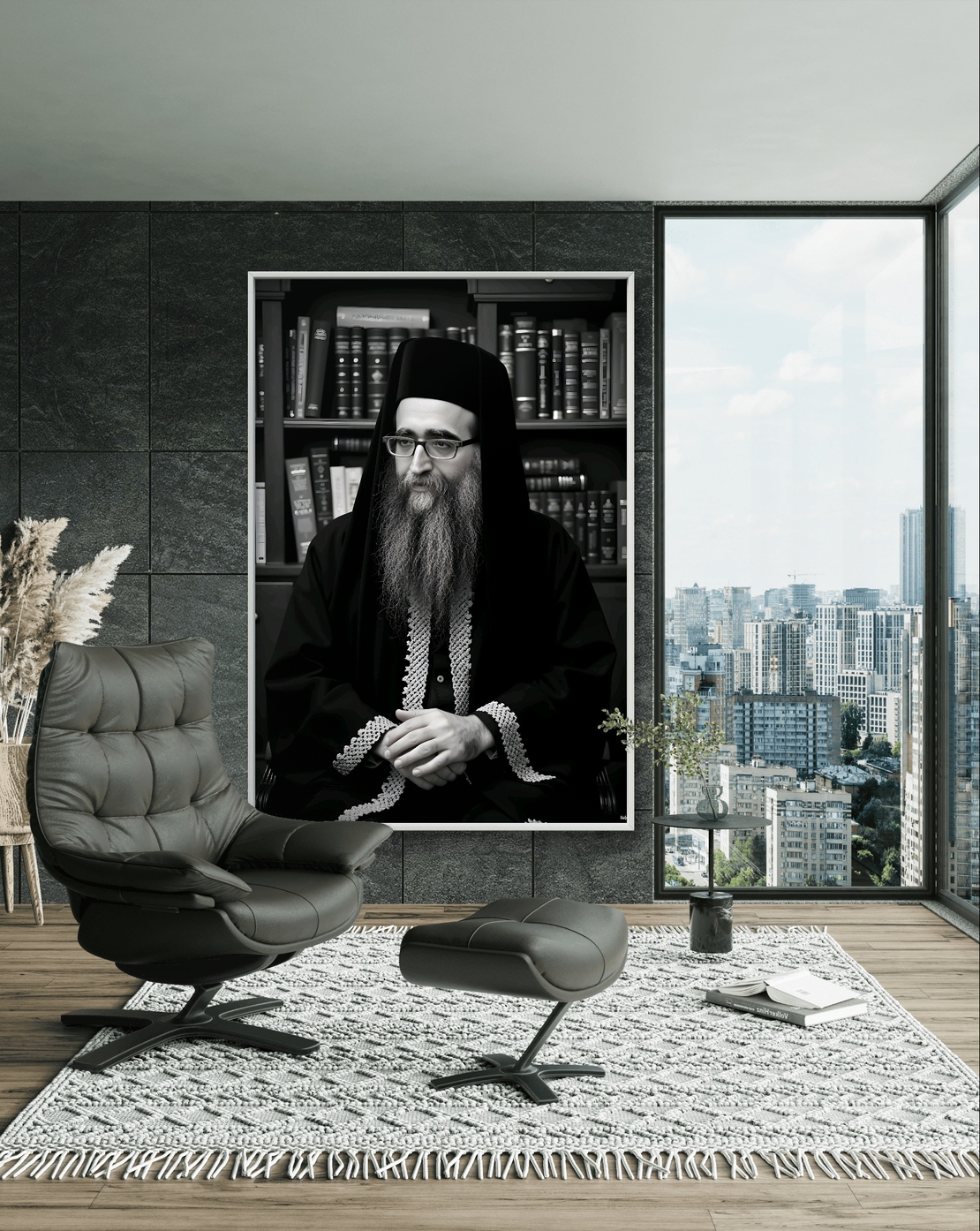 תמונת קנבס אומנותית בשחור-לבן של הרב פינטו, מתוך קולקציית 