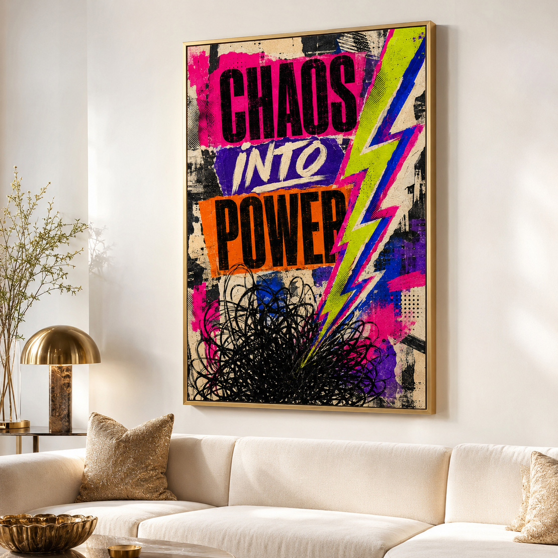 תמונת קנבס השראה CHAOS INTO POWER בגרפיטי ניאון | דגם MT394