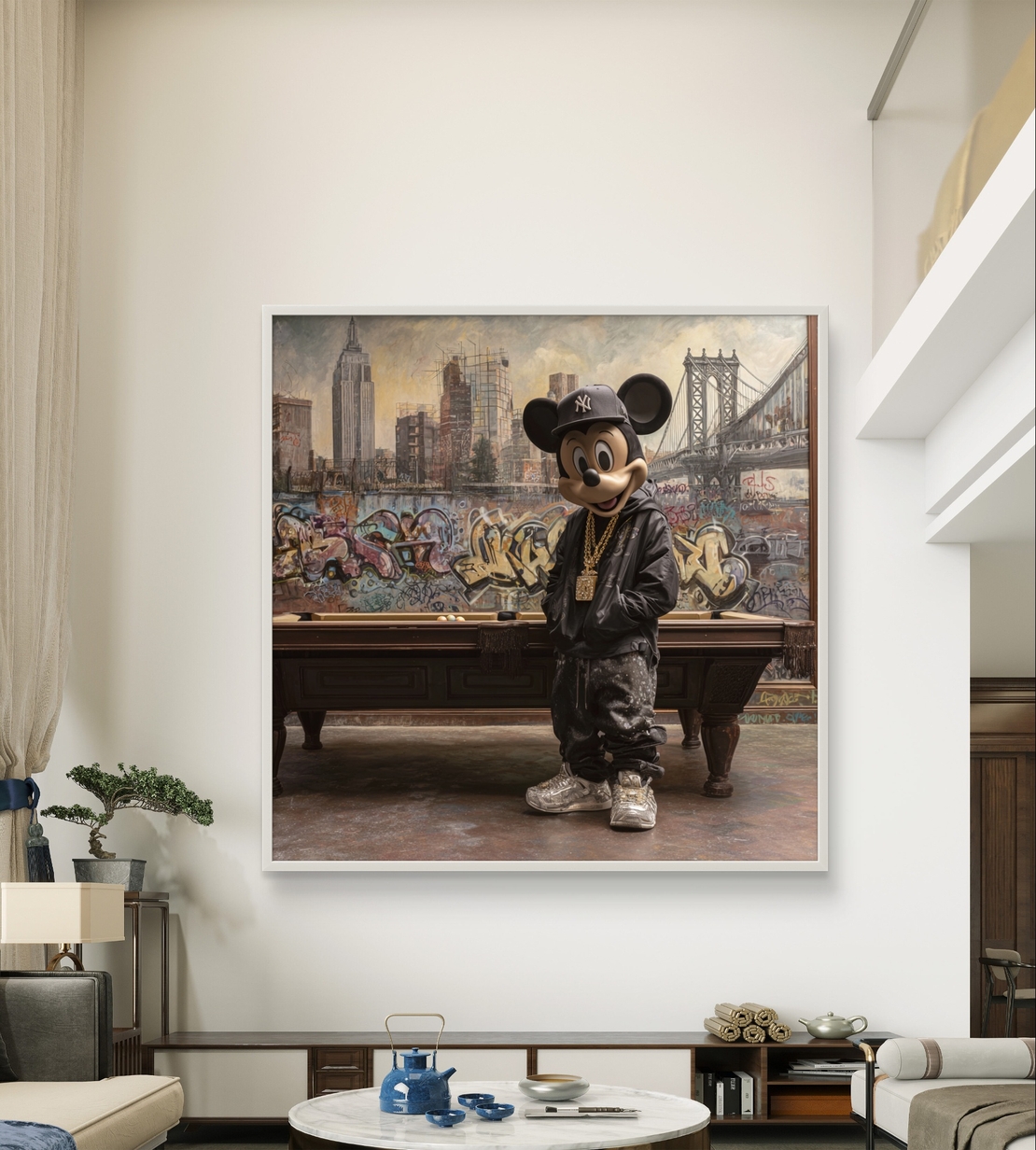 קנבס מודרני בהדפסה חלקה המדמה ציור גרפיטי עשיר.