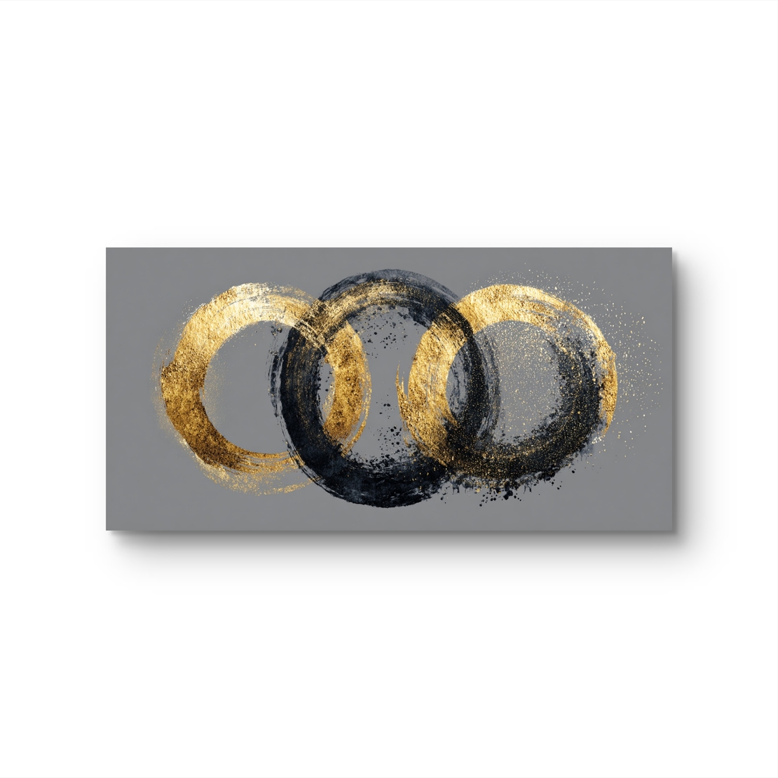 תמונת קנבס לסלון – אקליפס טריו: טבעות זהב ושחור אבסטרקט דגם C76771