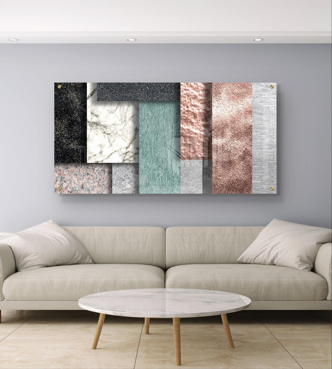 תמונת זכוכית לרוחב עם קומפוזיציה של שכבות טקסטורה בגוונים טבעיים ומודרניים