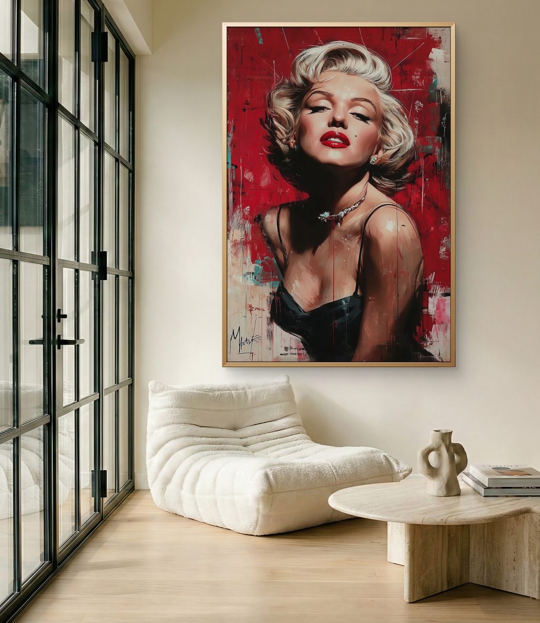 תמונת קנבס אישה אייקונית עם שפתיים אדומות ורקע אדום