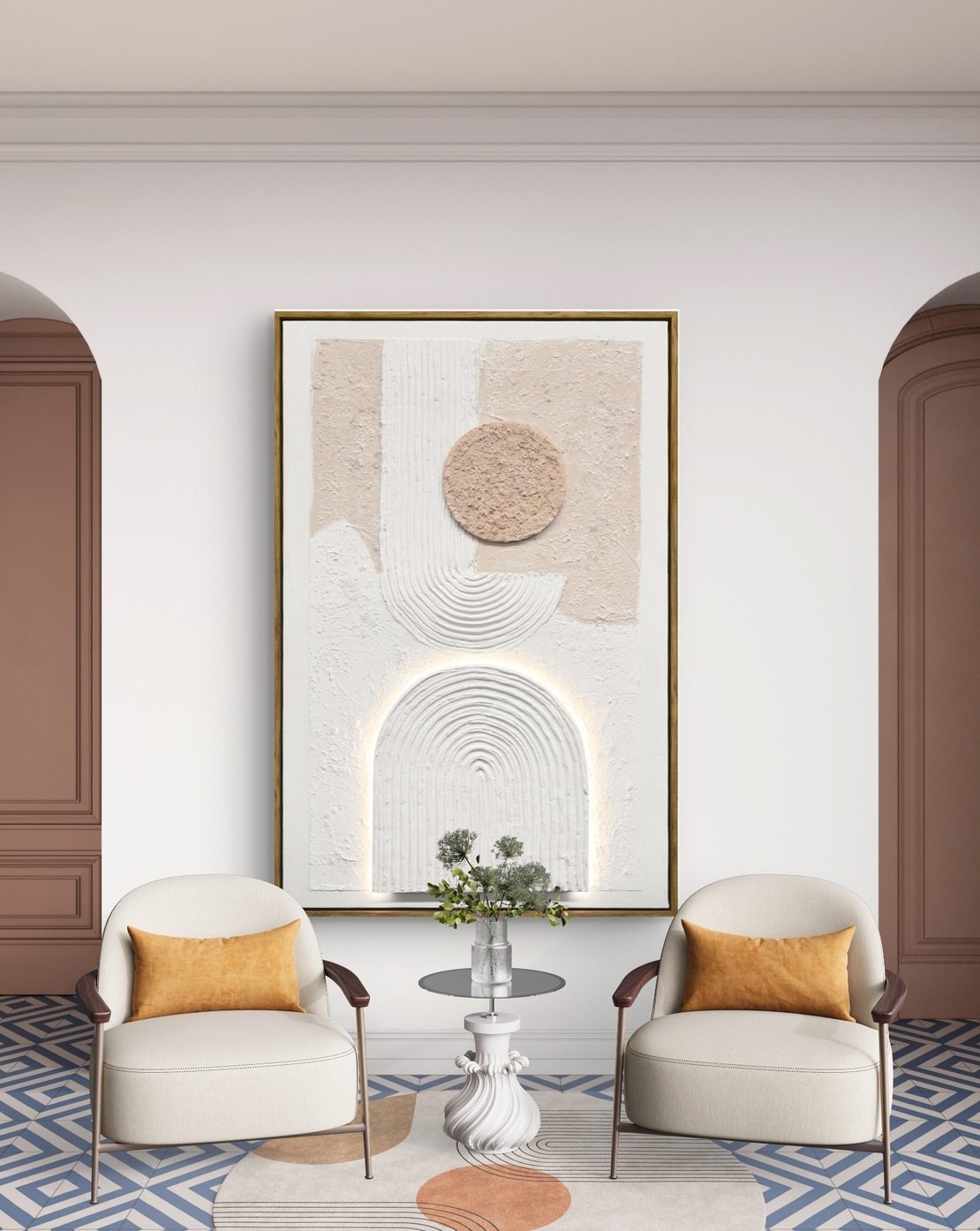 תמונת LED אבסטרקטית בגווני שמנת – אמנות קיר מוארת בעיצוב טקסטורלי -60*90 ס