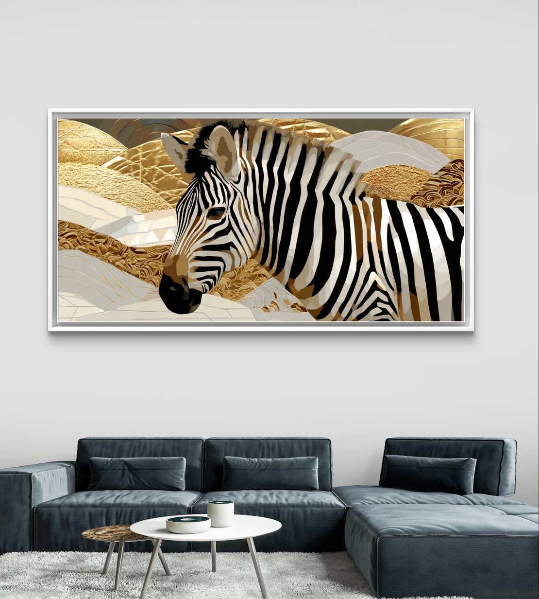 אמנות קיר מודרנית של זברה על רקע מוזהב