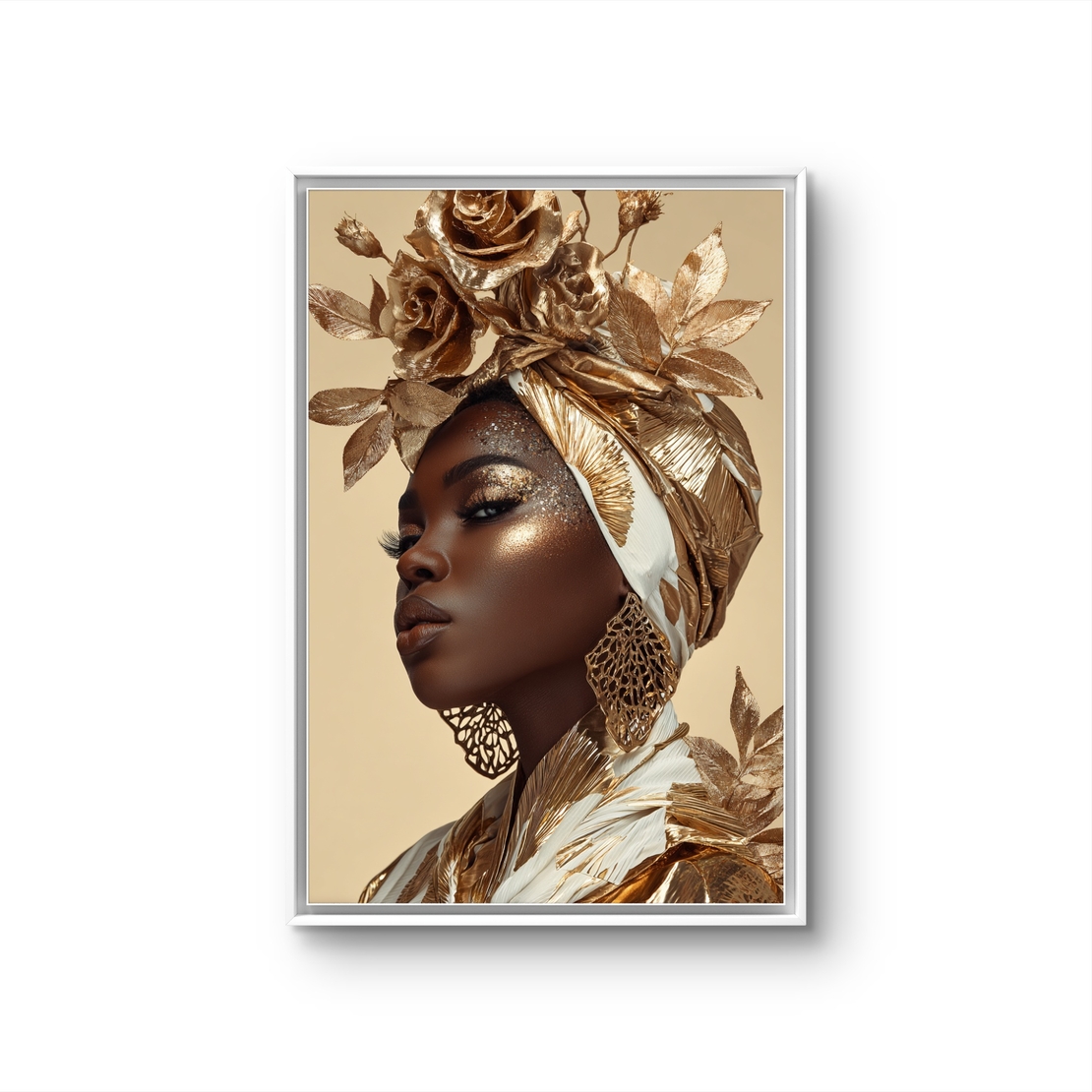 מלכת הזהב – תמונת קנבס פורטרט יוקרתי בזהב, שמנת וחום עמוק | CY1212