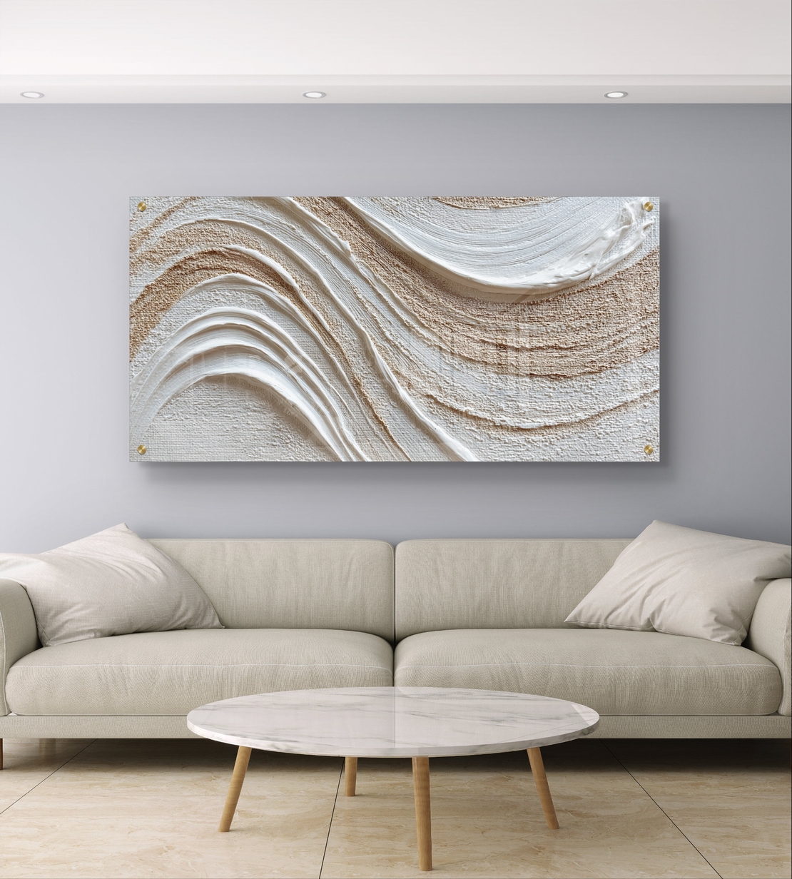 גלי מרקם בגווני שמנת ובז׳ על זכוכית – תמונת זכוכית מינימליסטית | GX4174