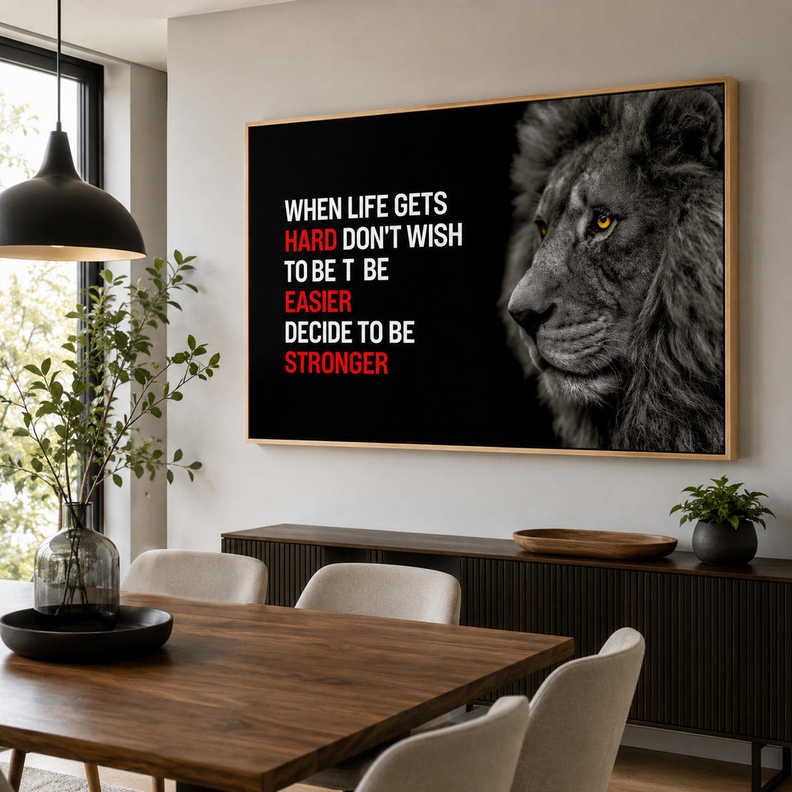 כוח של אריה - תמונת קנבס השראה ומוטיבציה בשחור אדום – דגם MT4082