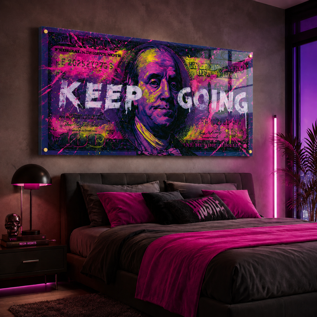 Keep Going ניאון – תמונת זכוכית מוטיבציה דרמטית למשרד – דגם DK5484