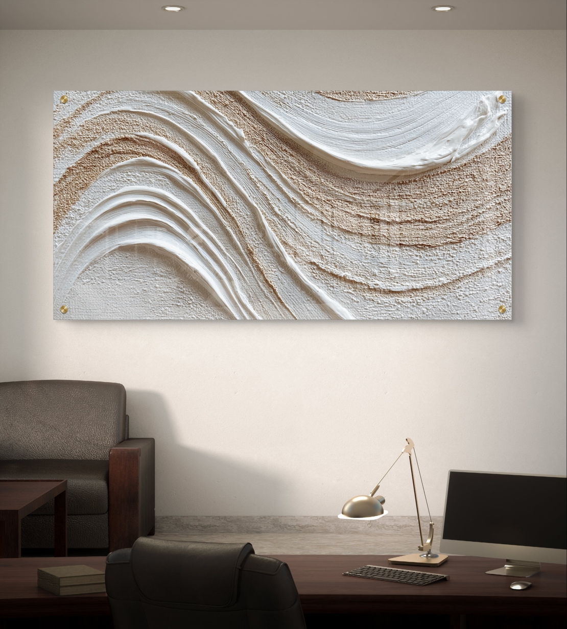 גלי מרקם בגווני שמנת ובז׳ על זכוכית – תמונת זכוכית מינימליסטית | GX4174
