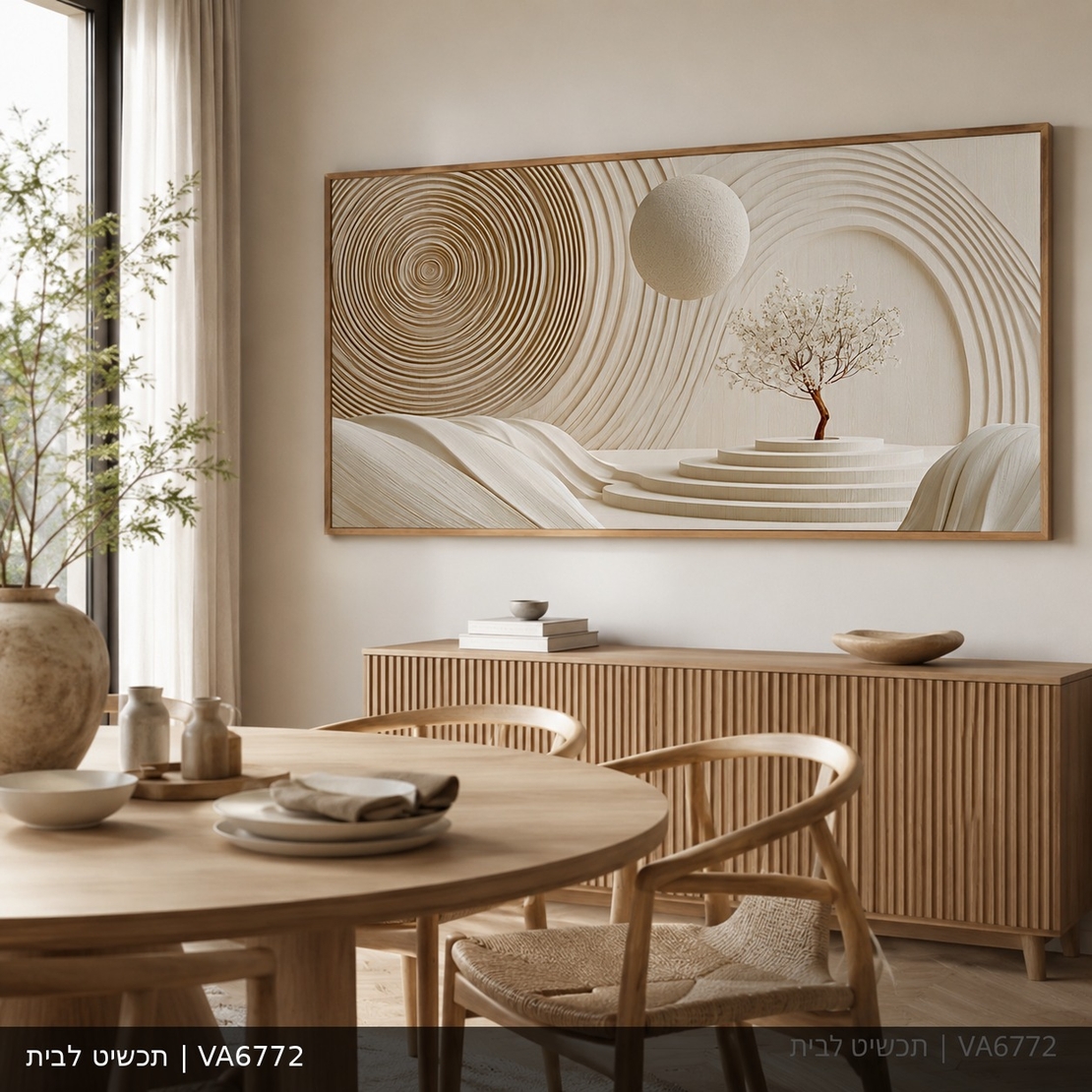 זן ארכיטקטוני – תמונת קנבס תלת־ממדית בגווני שמנת ובז׳ – דגם VA6772