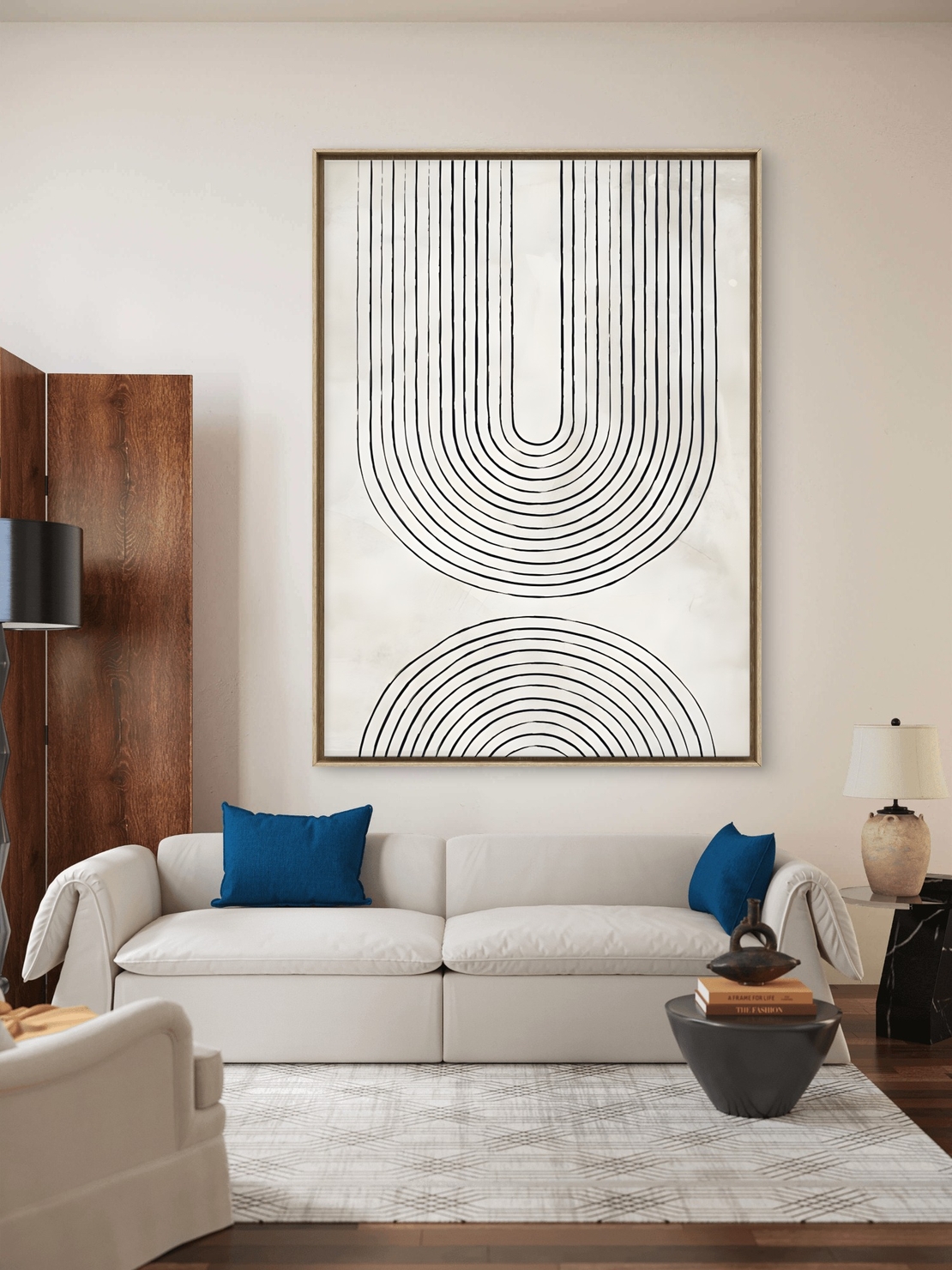 תמונת קנבס מינימליסטית עם קווים שחורים מעוגלים על רקע בהיר – NEXTGEN BY BAR