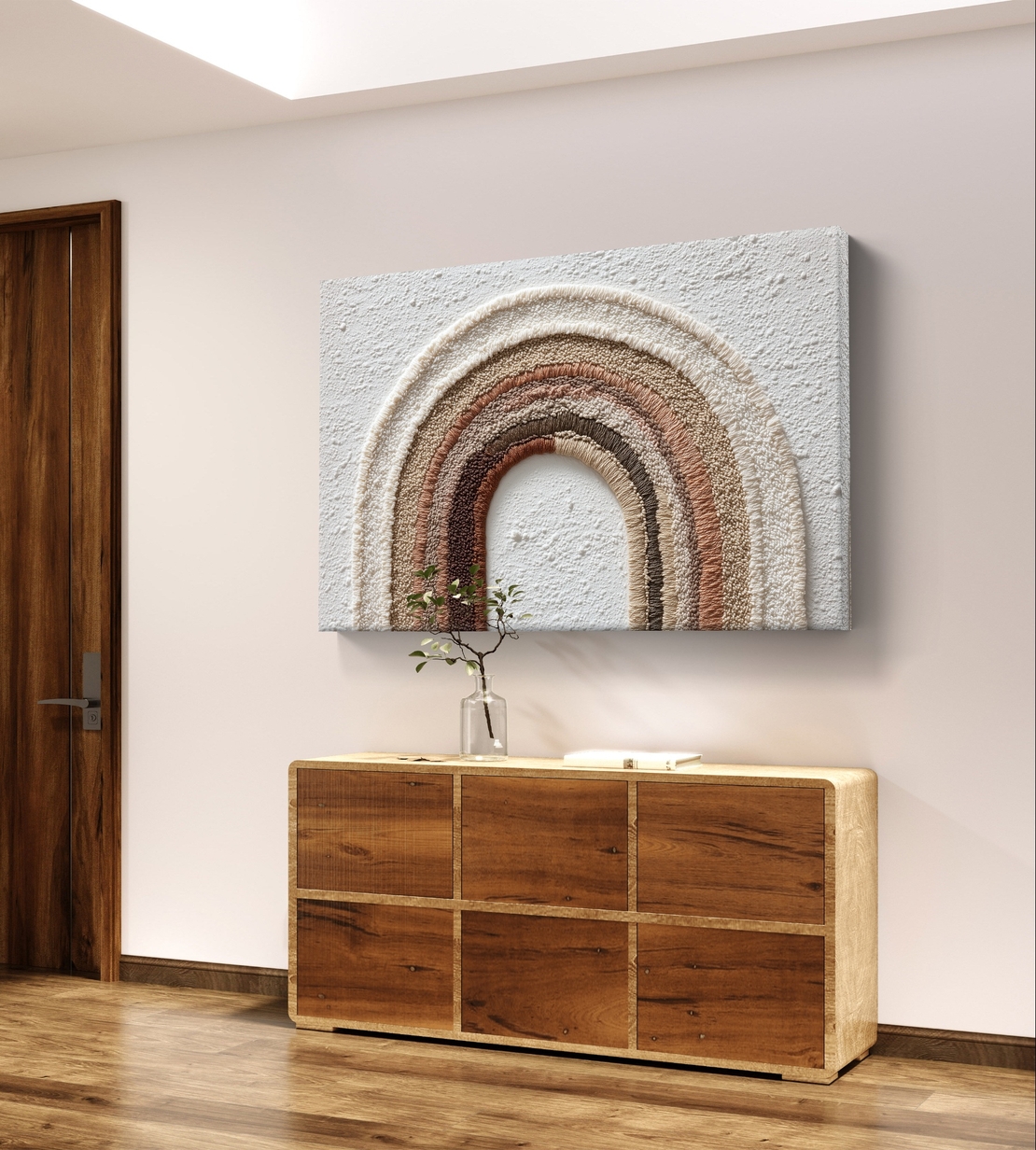 תמונת קנבס עם קשת מינימליסטית בגווני שמנת וחול בעיצוב רגוע