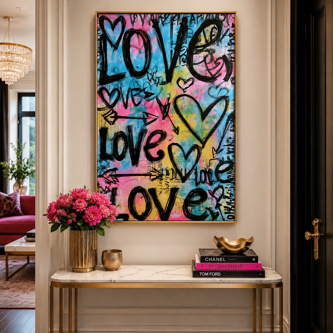 Love Street – תמונת קנבס גרפיטי צבעונית עם לבבות לסלון | MT3073