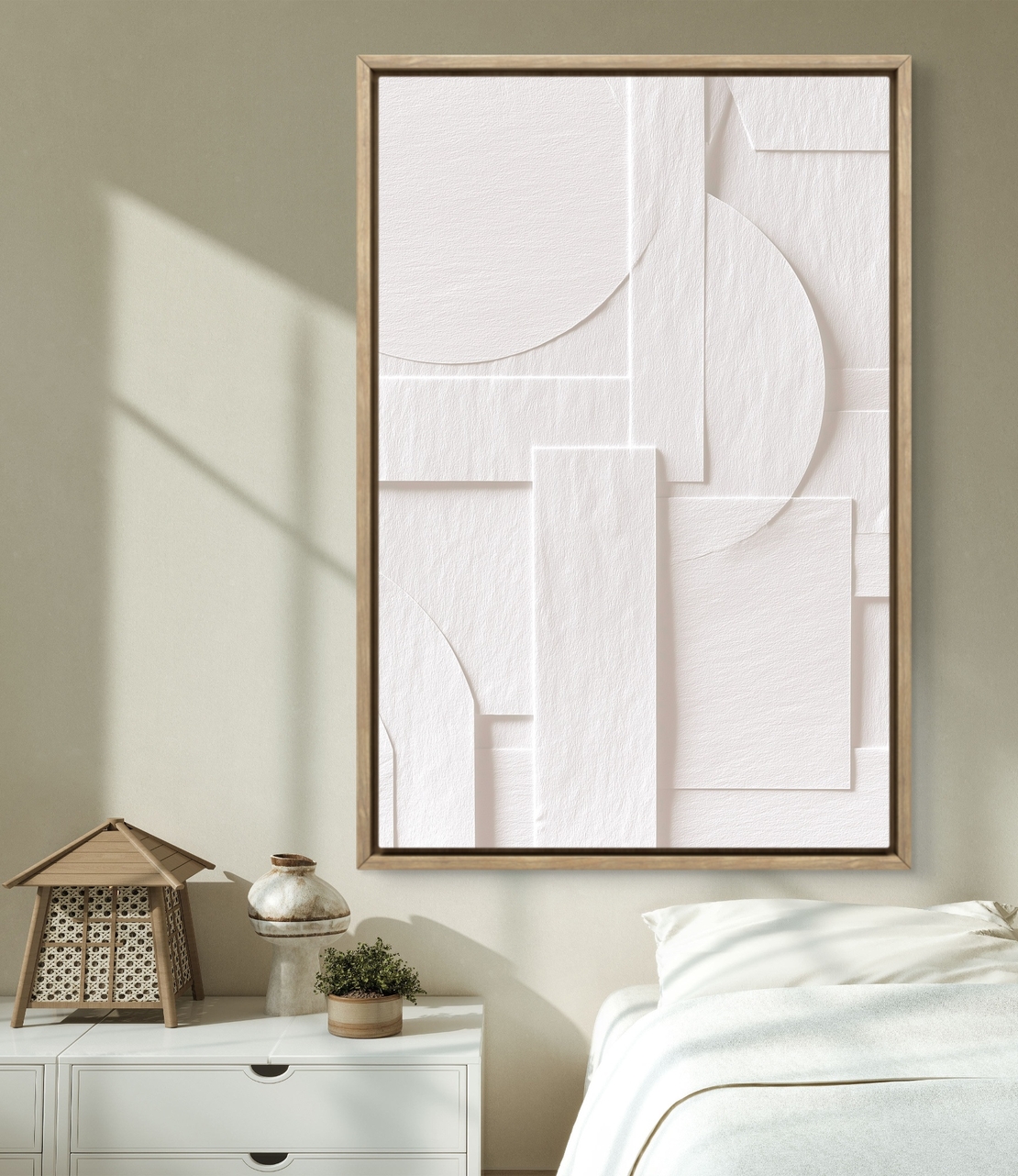 תמונת קיר מודרנית בגווני שמנת עם עיצוב גאומטרי נקי