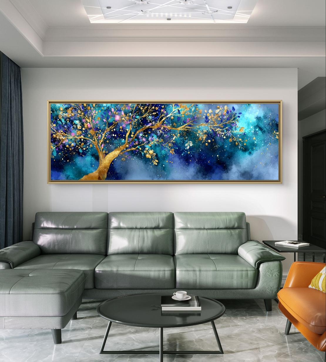 עץ הכוכבים – תמונת קנבס עץ מוזהב על רקע כחול עמוק בסגנון חלומי | CL6005