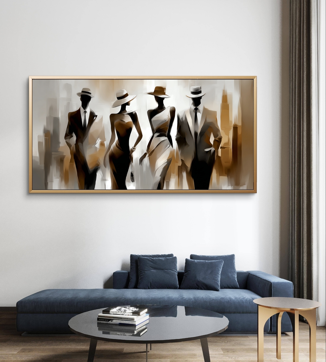 הליכה בעיר – תמונת קנבס דמויות אלגנטיות בגווני קפה ושמנת | CK7123