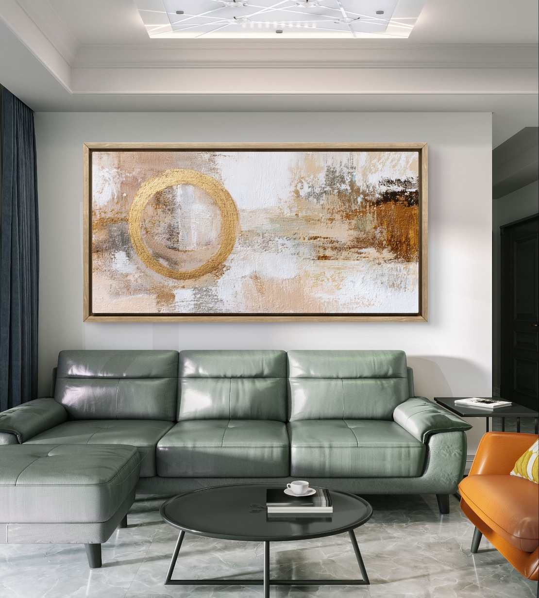 טבעת הזהב – תמונת קנבס אבסטרקטית בהירה עם טבעת זהב מרכזית | CK4814