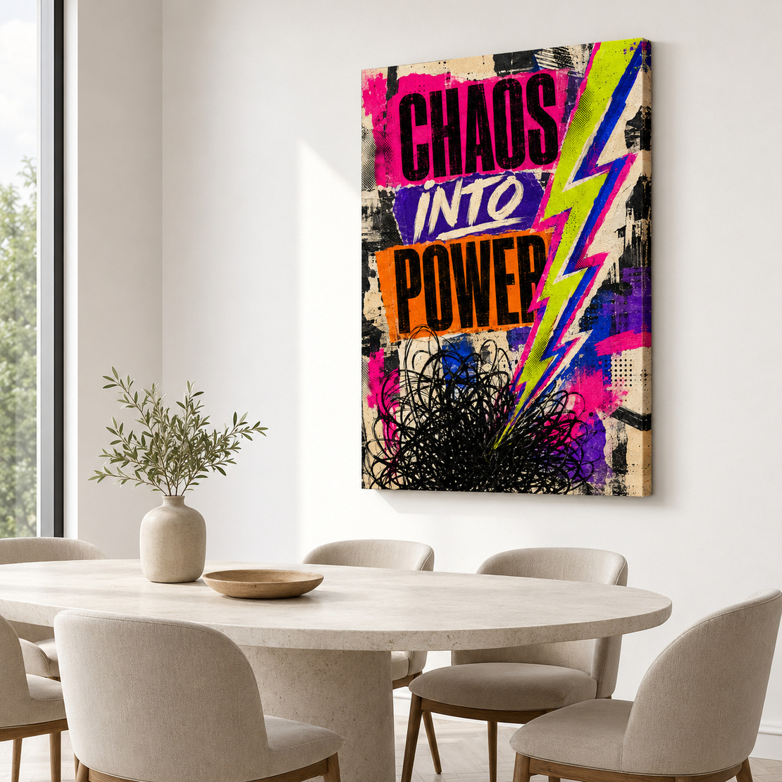 תמונת קנבס השראה CHAOS INTO POWER בגרפיטי ניאון | דגם MT394