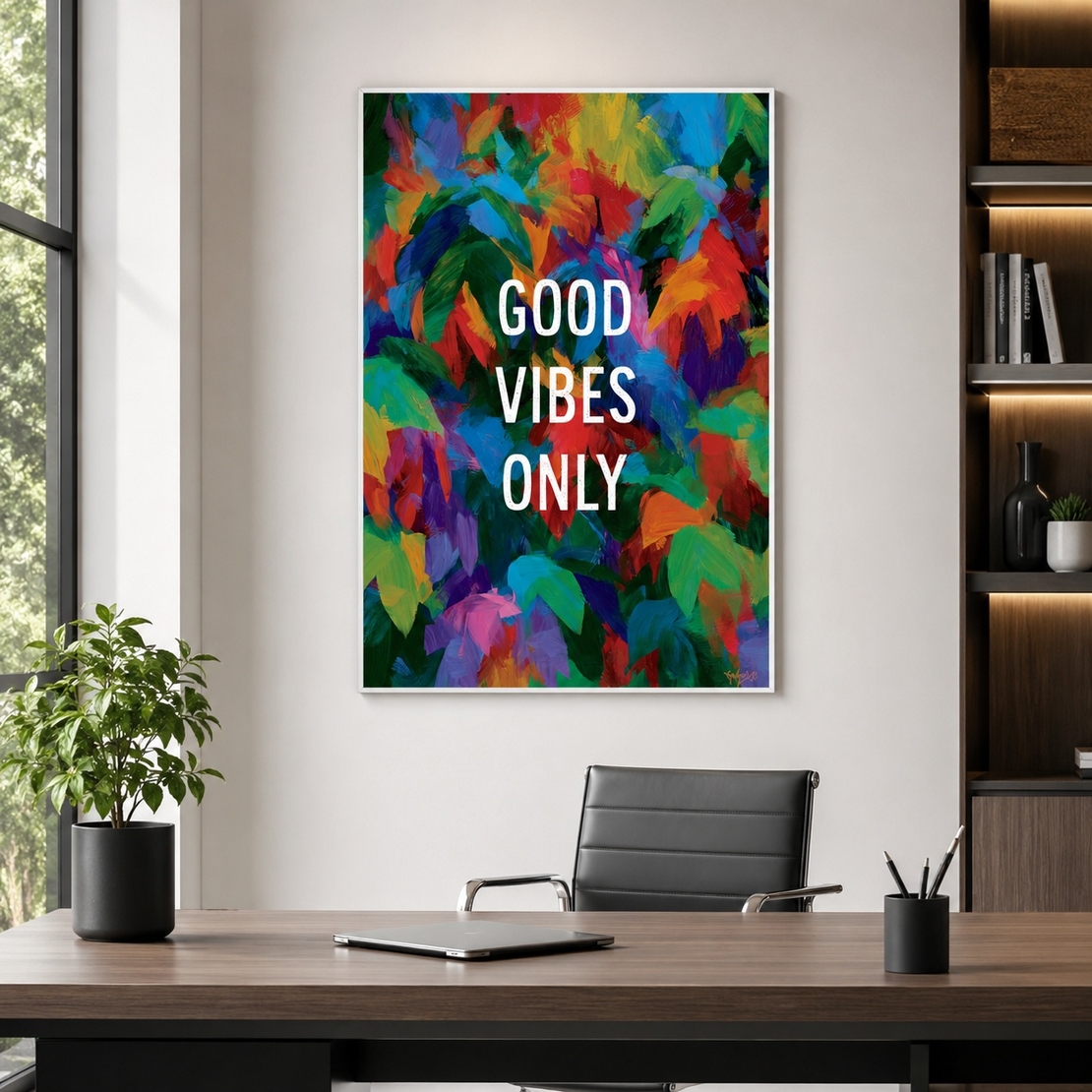 Good Vibes צבעוני – תמונת קנבס אבסטרקטית עם מסר חיובי – דגם MT9434
