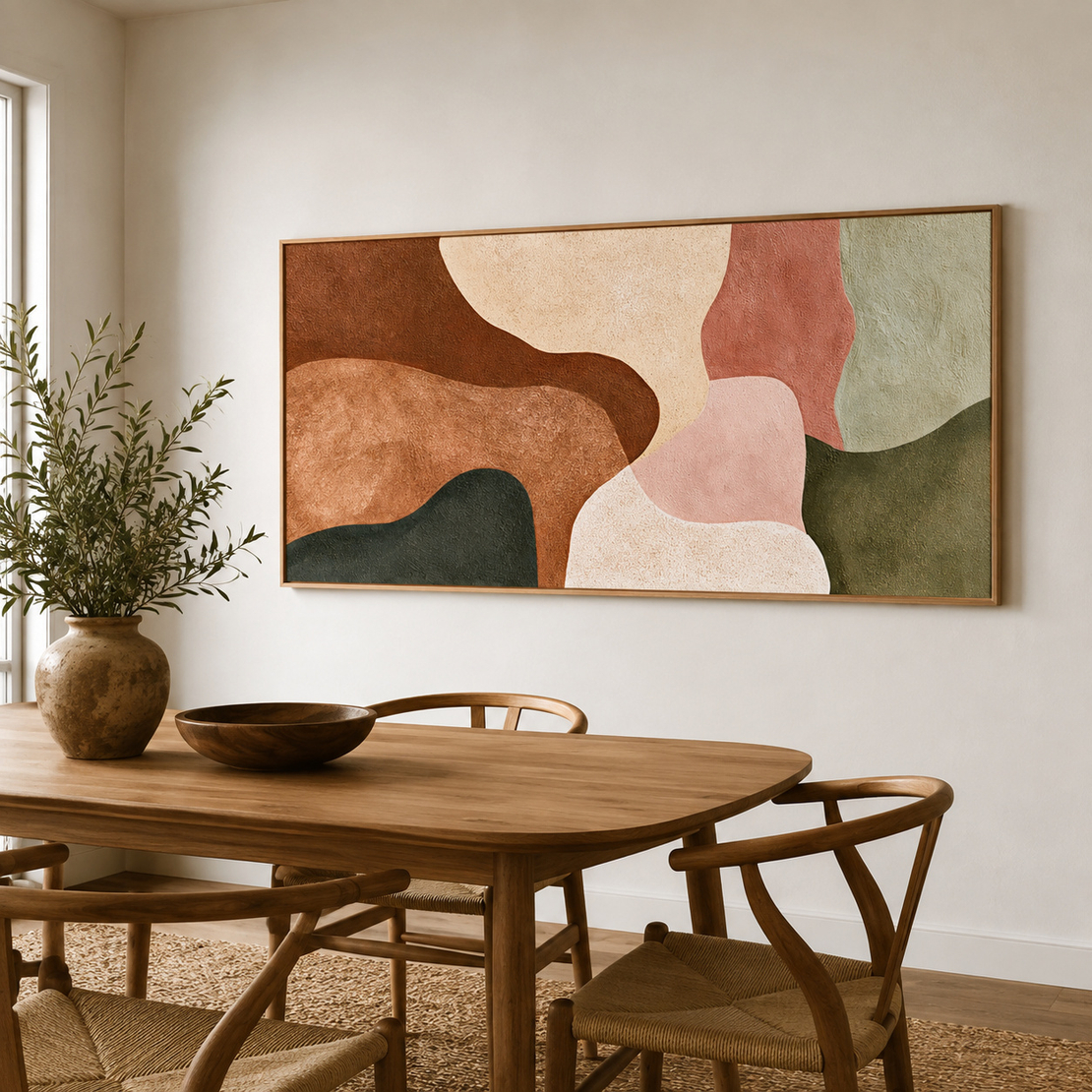 תמונת קנבס אבסטרקט אורגני בגווני אדמה ומרווה | דגם FR394