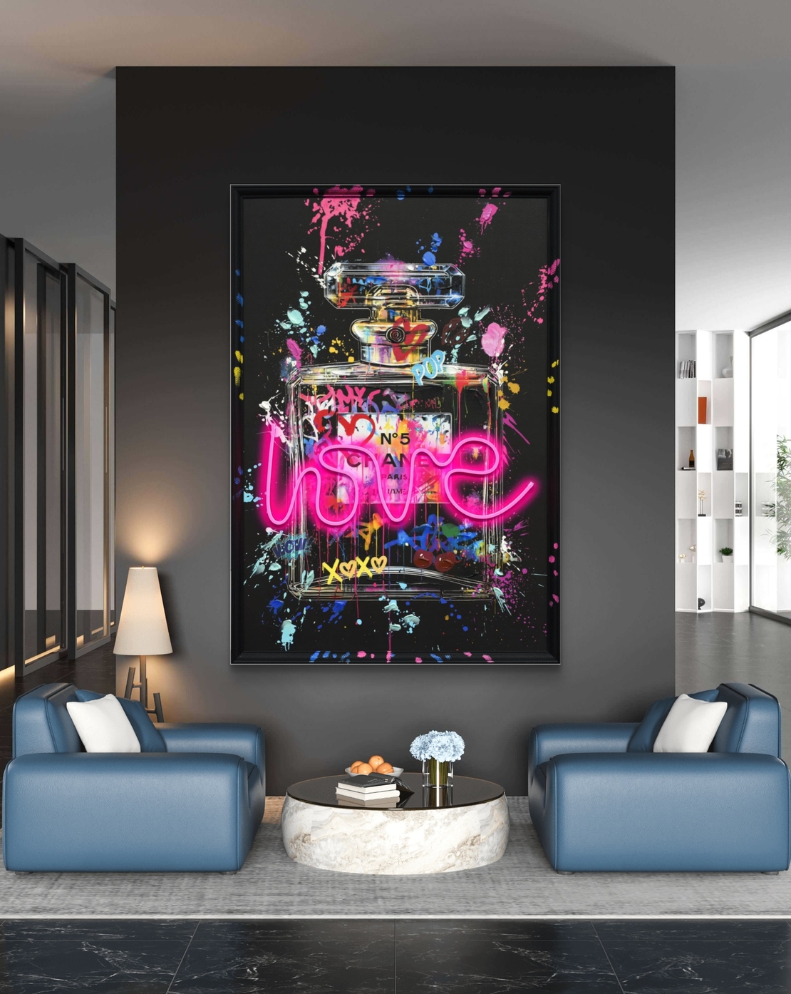 תמונת בושם גרפיטי LOVE – אמנות LED על סוללות עם שלט רחוק-מידה93*63 ס