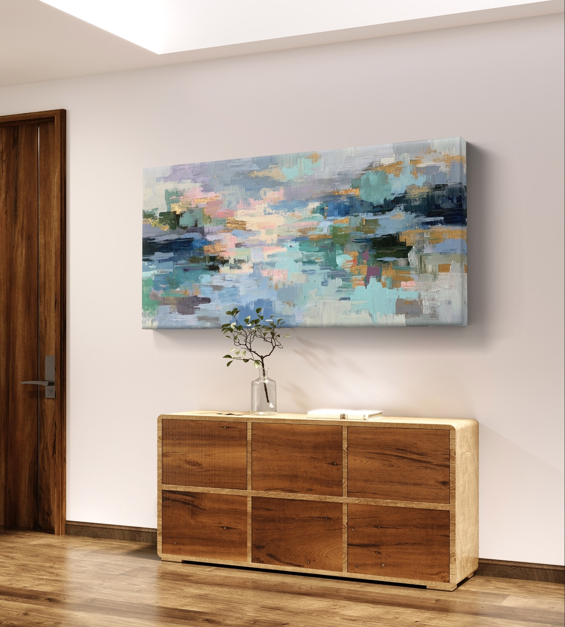 תמונת קנבס אבסטרקט פסטלי בגווני תכלת ומנטה – קנבס מודרני לסלון דגם CC4562