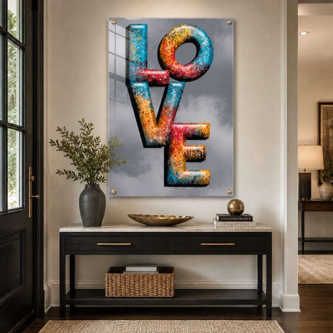 אהבה בתלת־ממד זכוכית – תמונת זכוכית LOVE צבעונית מודרנית | GT3453