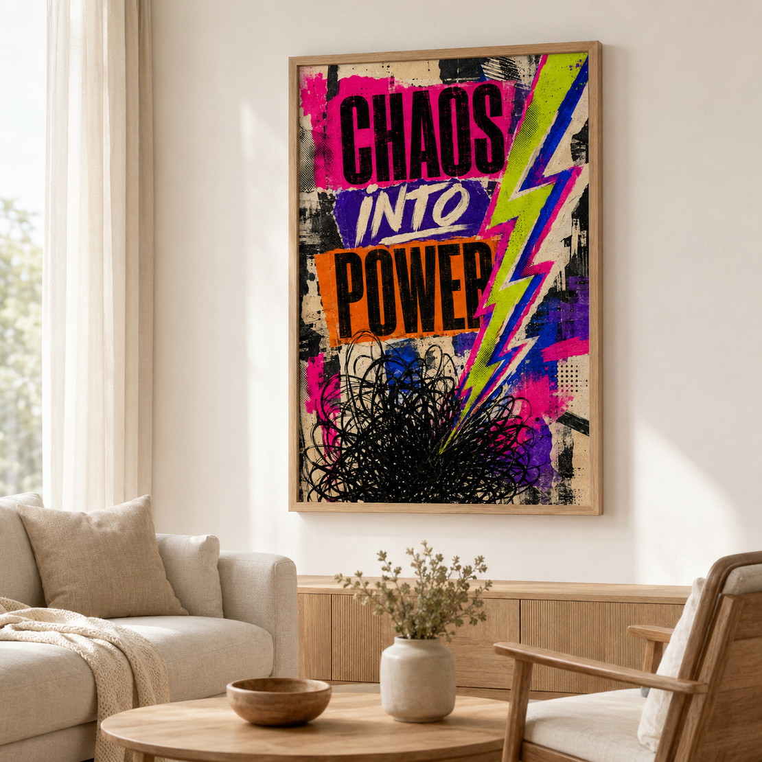 תמונת קנבס השראה CHAOS INTO POWER בגרפיטי ניאון | דגם MT394