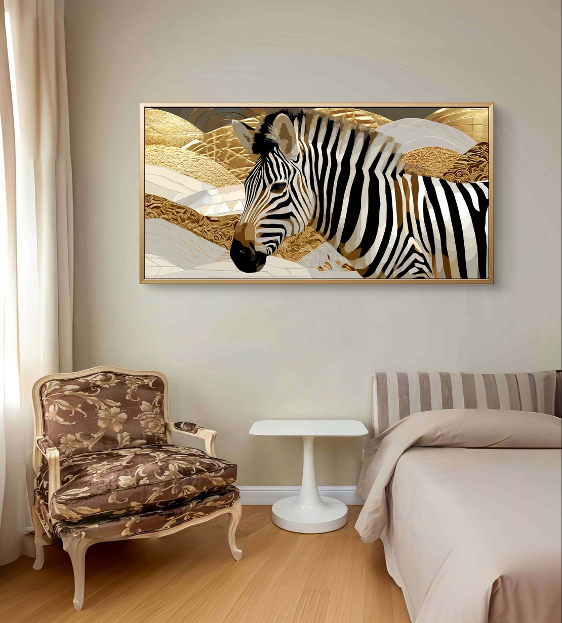 תמונת זברה אלגנטית בהדפסה חלקה לא תבליט