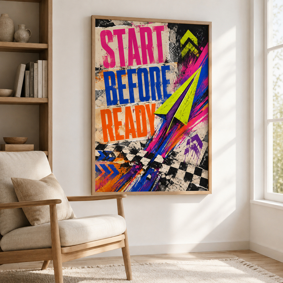 תמונת קנבס מוטיבציה START BEFORE READY עם מטוס נייר | דגם MT395