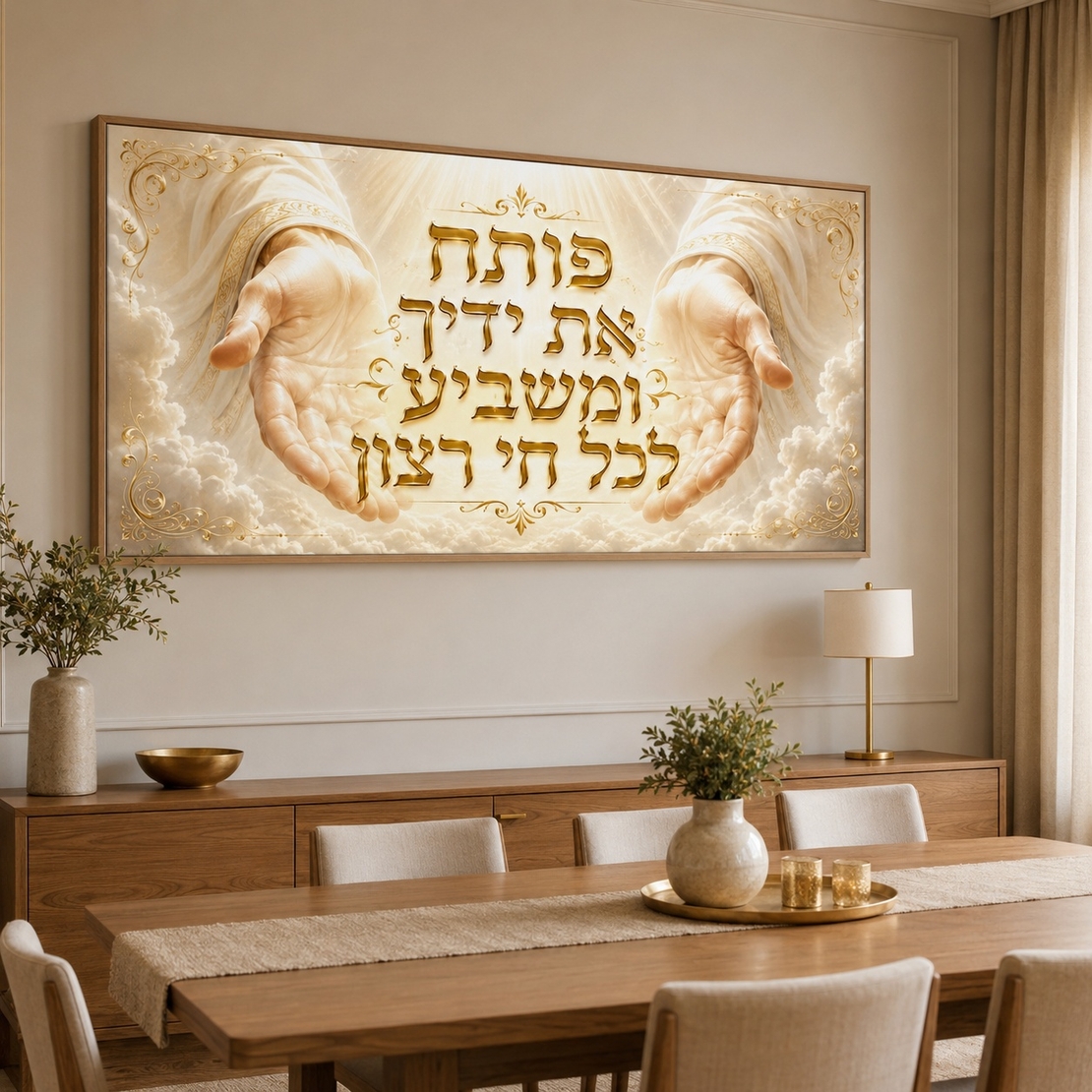 ידיים של ברכה זהובה – תמונת קנבס לרוחב פותח את ידיך לסלון | RB4062