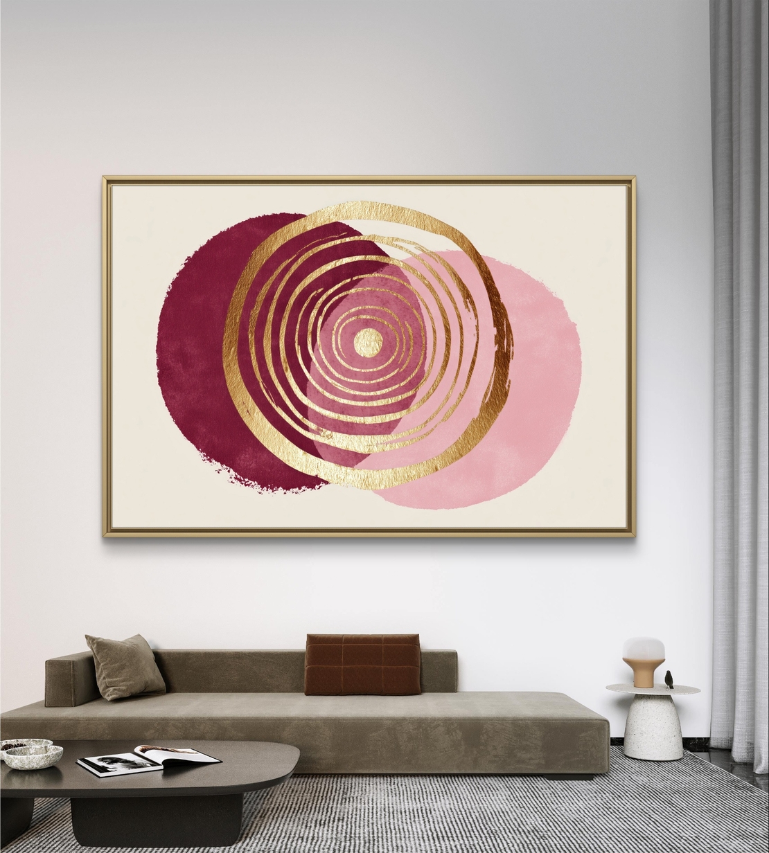 מעגלי זהב, בורדו וורוד – תמונת קנבס אבסטרקטית יוקרתית | CP4521