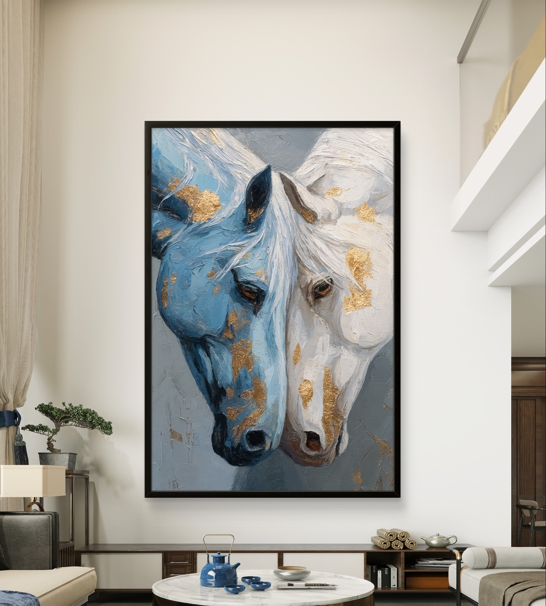 תמונת קנבס מרשימה עם זוג סוסים צמודים