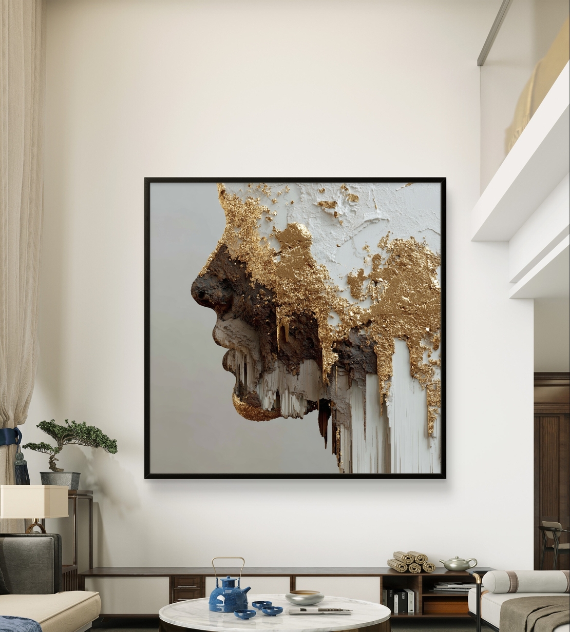 קנבס בעיצוב דרמטי עם דמות נשית וטקסטורה חלקה.