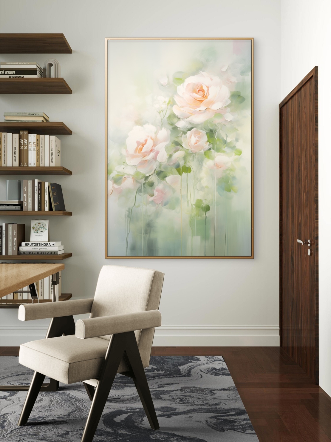 תמונת קנבס עדינה של ורדים בגווני שמנת וירוק – עיצוב רומנטי ויוקרתי מתוך קולקציית NEXTGEN BY BAR של תכשיט לבית.